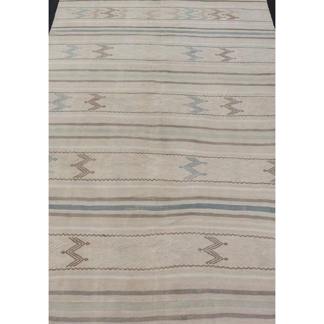 Mid 20th Century Vintage Turkish Flat-Weave Muted Colored Kilim in Taupe, Brown and Light Blue For Sale - Image 5 of 12