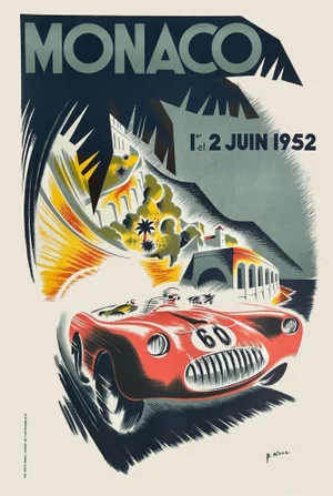 1980s Monaco 1952 Grand Prix Poster Reissue