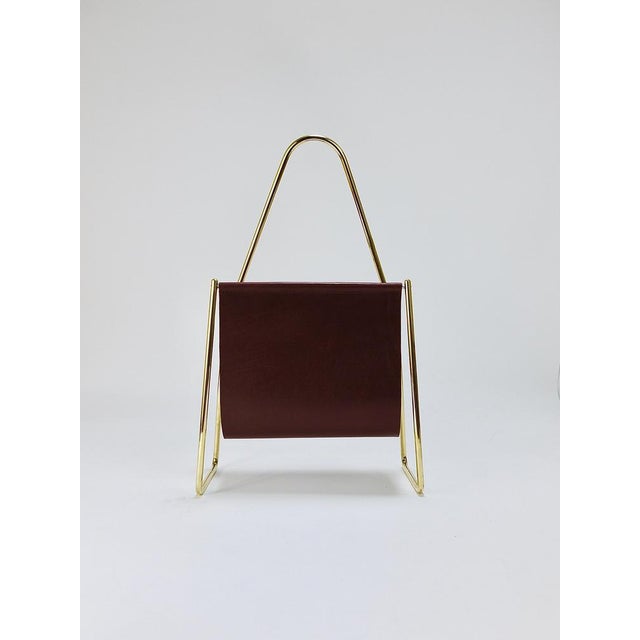 Mid-Century Magazine Rack in Brass and Brown Leather attributed to Carl Auböck, Austria, 1950s For Sale - Image 6 of 18
