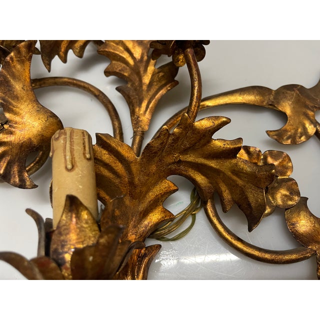 Large Florentine Gold Gilded Tole Sconces, 1960s, Set of 2 For Sale - Image 11 of 13