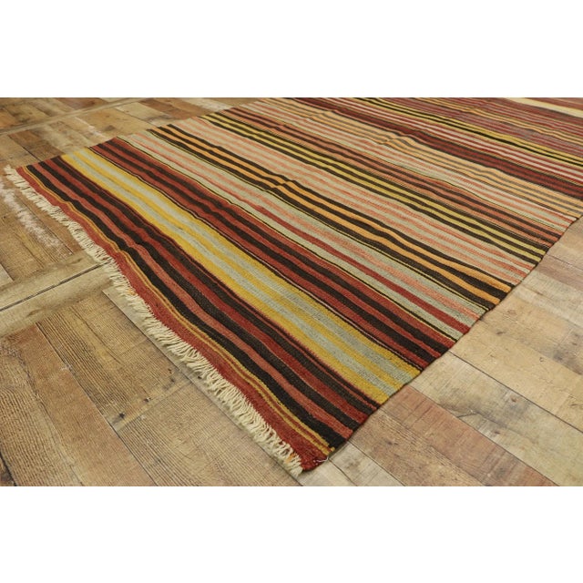 Textile Vintage Turkish Striped Kilim Rug - 04'11 X 10'08 For Sale - Image 7 of 10