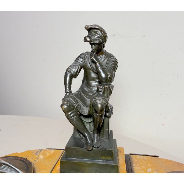 Antique French Solid Siena Marble Bronze Lorenzo De Medicis Statue Desk Inkwell For Sale - Image 4 of 18