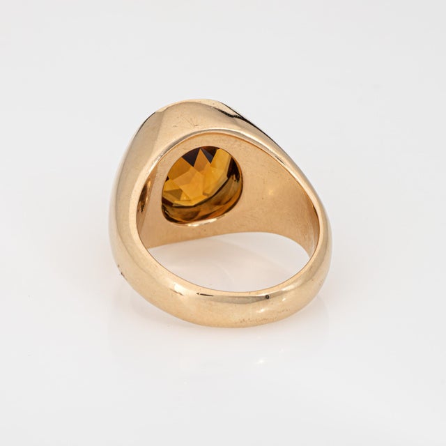 1980s 6ct Madeira Citrine Signet Ring Size 8 Heavy 14k Yellow Gold Oval Men's Jewelry For Sale In Los Angeles - Image 6 of 7