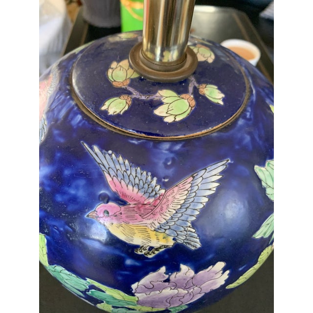 1970s Vintage Chinoiserie Hand Painted Peonies Ginger Jar Lamp For Sale - Image 5 of 12