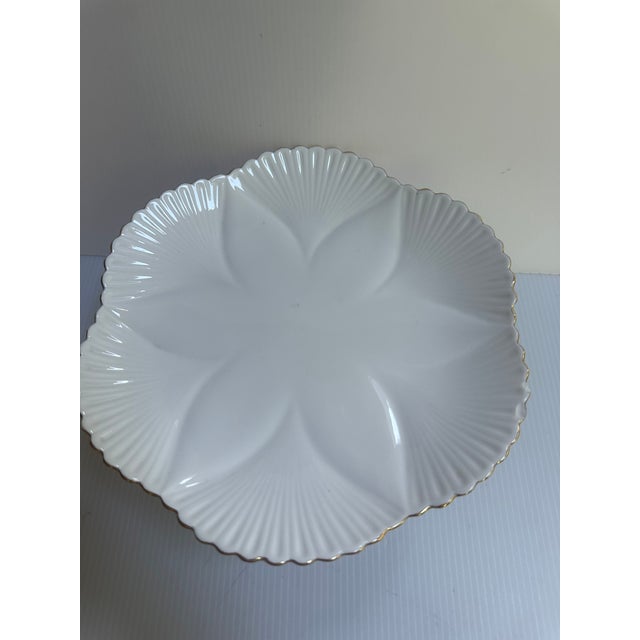 Vintage Shelley England Dainty Regency Pedestal Compote/Cake White With Gold Trim For Sale - Image 18 of 18