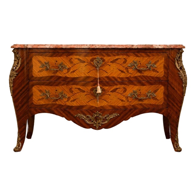 1900s French Louis XVI Fruitwood Marble Commode For Sale