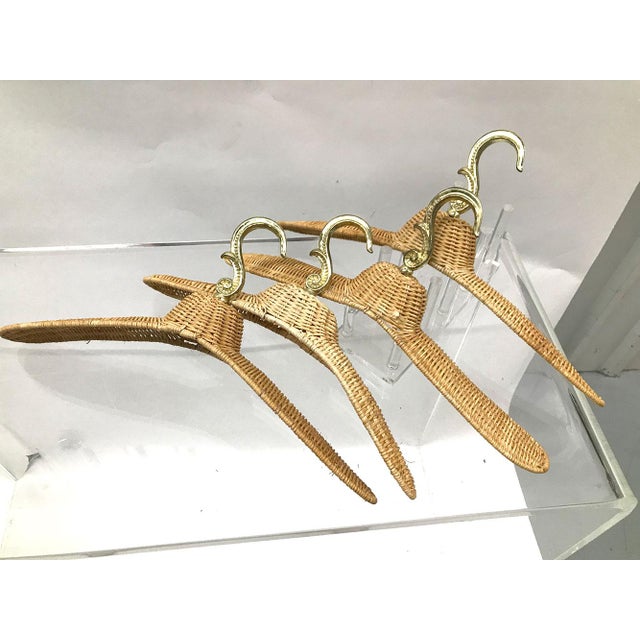 Boho Chic Vintage Rattan Coat Hangers — Set of 4 For Sale - Image 3 of 11