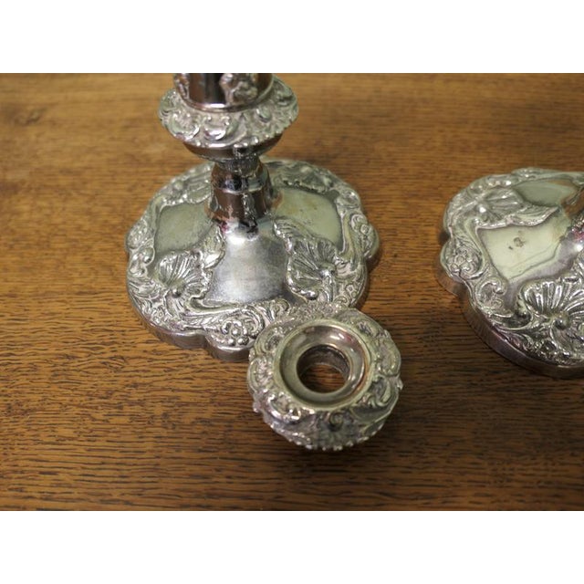 Metal 19th Century Silver Plated Candlesticks, Set of 2 For Sale - Image 7 of 9