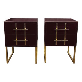 Dark Red Mirrored Glass Bedside Tables with Brass by Justfurnituress, Set of 2 For Sale