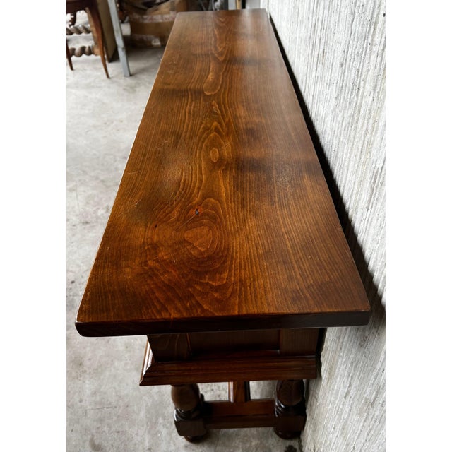Wood Early 20th Century Spanish Console Chest Table with Four Carved Drawers and Original Hardware For Sale - Image 7 of 18