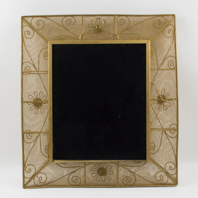 Gilt Metal Wire Mesh Wall Mirror with Floral Decor, circa 1950 For Sale - Image 13 of 16