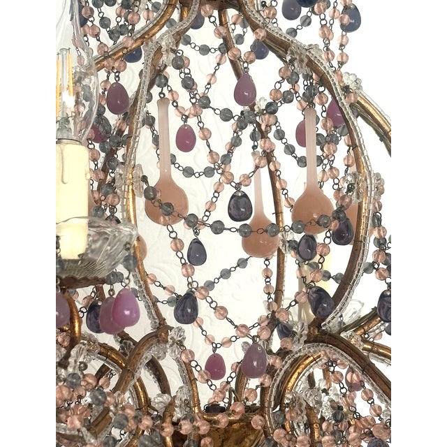 Vintage Gilded Metal Murano Glass Drop Chandelier, 1940s For Sale - Image 12 of 18