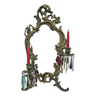 Early 20th Century Nb&iw Gilt Brass Art Nouveau Vanity Mirror With Prism Candelabra 20.5” For Sale