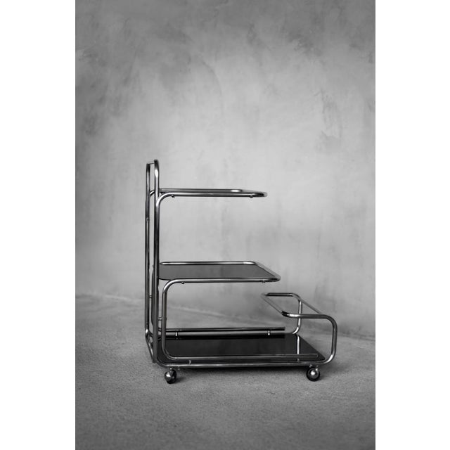 Vintage Mid-Century Modern German Bauhaus Chrome & Glass Serving Trolley, 1960s For Sale - Image 13 of 18
