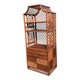 Vintage Rattan Chinoiserie Pagoda Etagere For Sale