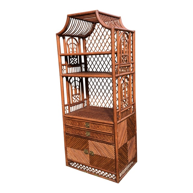 Vintage Rattan Chinoiserie Pagoda Etagere For Sale