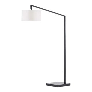 Stretch Chairside Arc Floor Lamp - 75", Matte Black, Step Switch, Rectangular Marble Base For Sale