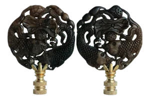 Koi Pond Lamp Finials on Brass - a Pair
