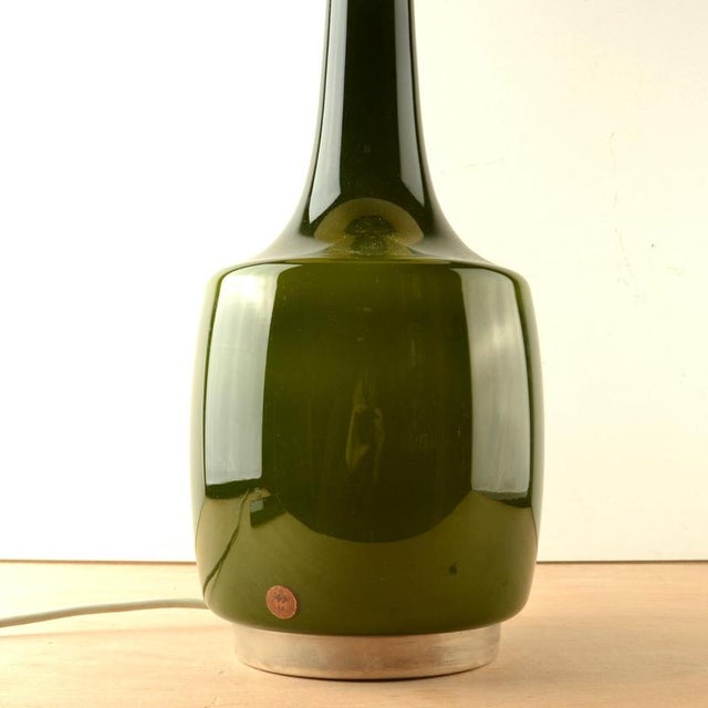 1960s Tall Olive Glass Table Lamp from Kastrup, Denmark, 1960s For Sale - Image 5 of 11