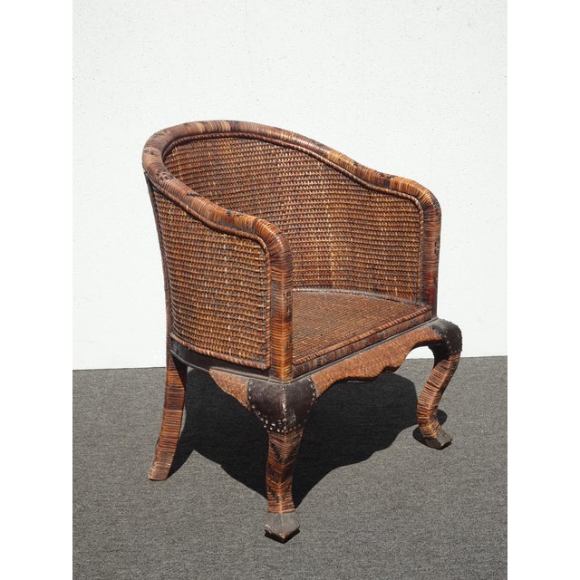Share Vintage Mid Century Wicker Barrel Back Side Chair For Sale - Image 4 of 14
