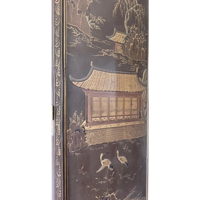 Asian Chinoiserie Coromandel Six-Panel Gilt Bronze Folding Screen For Sale - Image 11 of 14