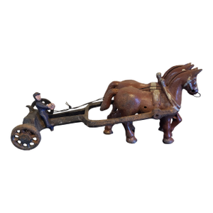 Antique Cast Iron Horse Drawn Carriage Driver Cart Early 1900s Wagon Toy Display