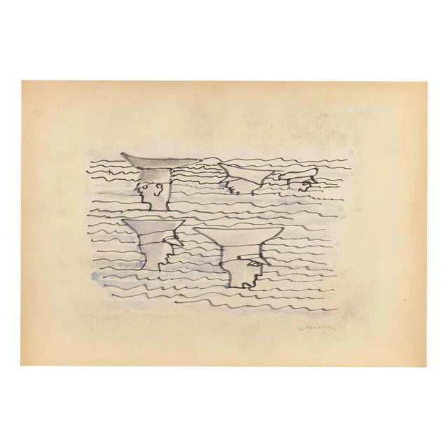 Mino Maccari, On the Air, Drawing, 1960s For Sale