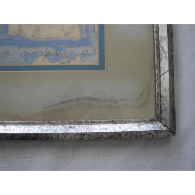 Cornflower Blue 1969 Mid Century Signed Lithograph, Krystyna Smiechowska For Sale - Image 8 of 10
