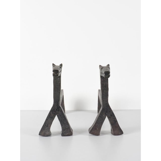 Mid-Century Modern Vintage Wrought Iron Andirons, 1960s, Set of 2 For Sale - Image 3 of 7