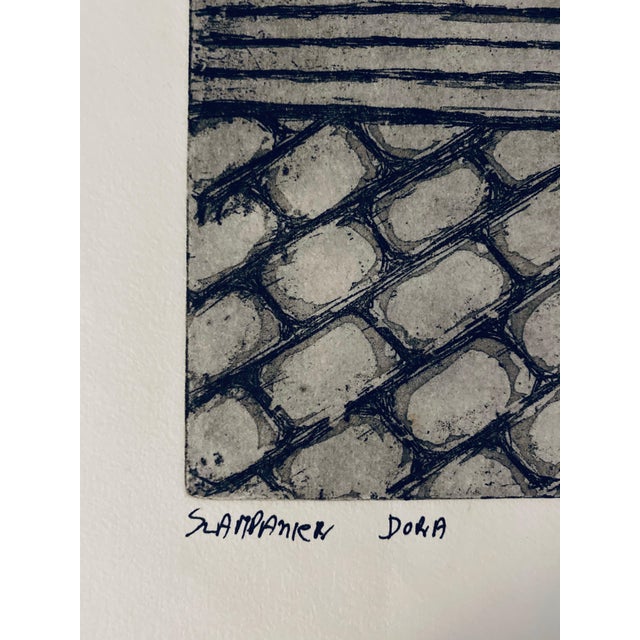 Dora Szampanier, Etching of destroyed synagogue - Slonim, Belarus For Sale - Image 4 of 6