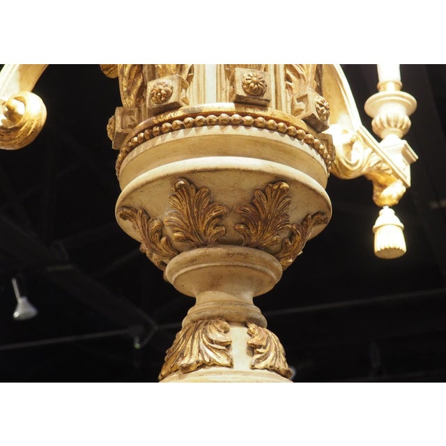 Large Early 1900s Painted and Gilded Wooden Chandelier From Italy, 72.5 X 49 In For Sale - Image 4 of 18