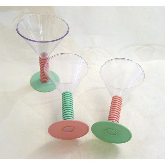 Set of 6 cocktail glasses (or dessert/ice cream glasses) from the 1980s. Flat disc base and ringed cylindrical stem in...