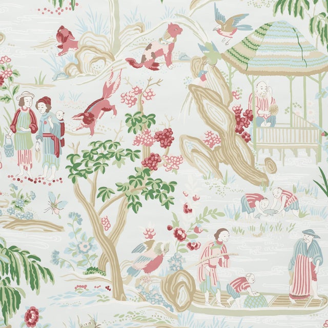 Schumacher Sample - Schumacher Yangtze River Wallpaper in Aqua For Sale - Image 4 of 4