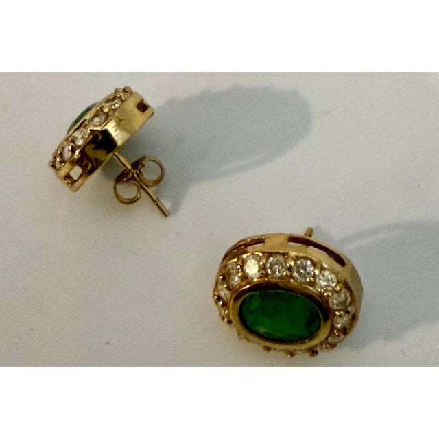 4 Carat Oval Shape Emerald & 1 Ct Diamond Post Back Earrings 14 Kt Yellow Gold For Sale - Image 17 of 18