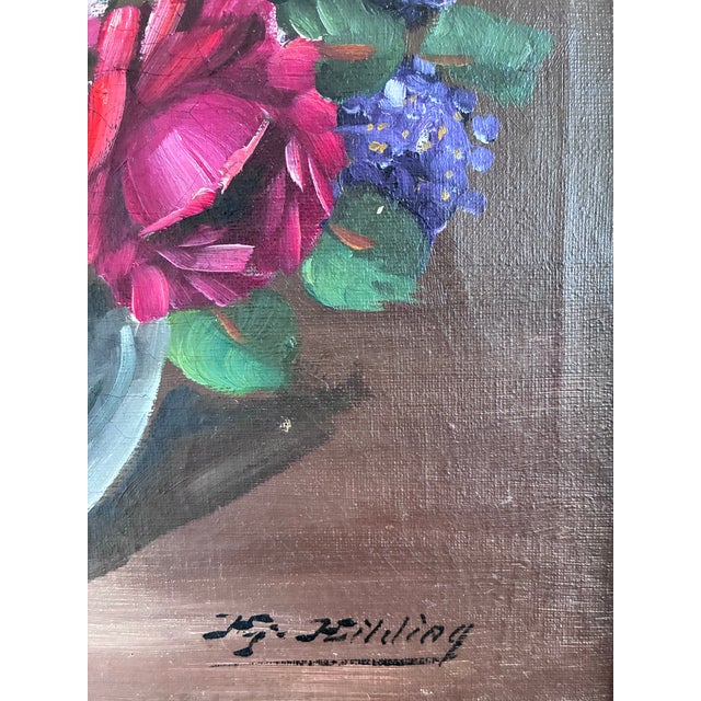 Rustic European Vintage Original Flower Still Life Oil Painting: Framed Floral Art For Sale - Image 3 of 15