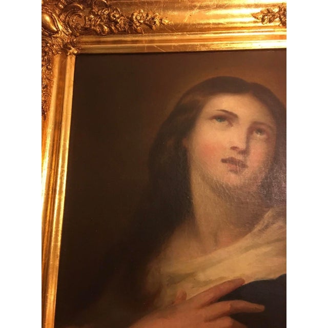 Wood Antique Devotional Portrait of a Female Saint (Possibly Mary Magdalene) in a 24-Carat Gold Leaf Frame – Fully Restored For Sale - Image 7 of 9