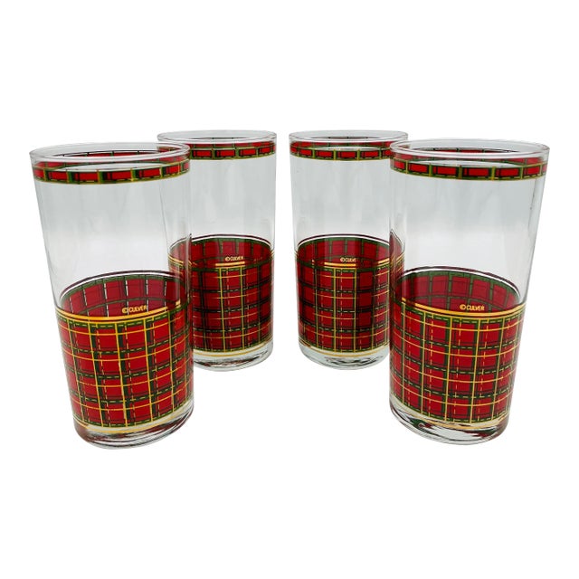 Vintage Culver Tartan Tumbler Glasses - Set of 4 For Sale