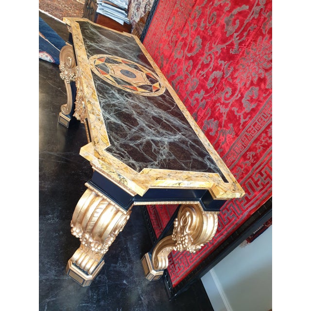 Paint Custom Console Wood Faux Marble Lacquer For Sale - Image 7 of 8
