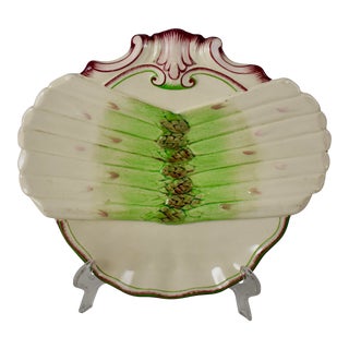 French Faïence Sarreguemines Shell-Shaped Asparagus Plate For Sale