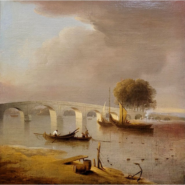 William Marlow -A Bridge Near London -18th century Oil painting British - Oil painting on canvas - circa 1780s Canvas size...