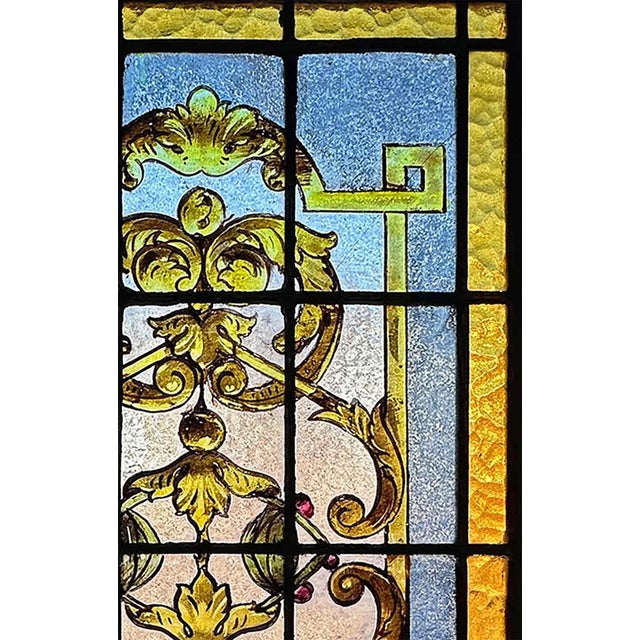 Traditional Stained Glass Panel - Antique Stained, Textured and Etched Glass For Sale - Image 3 of 6