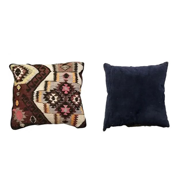 Antique Kalim pillow with a black linen back. Great colors for a chic accent pillow for any room. Circa turn of the...