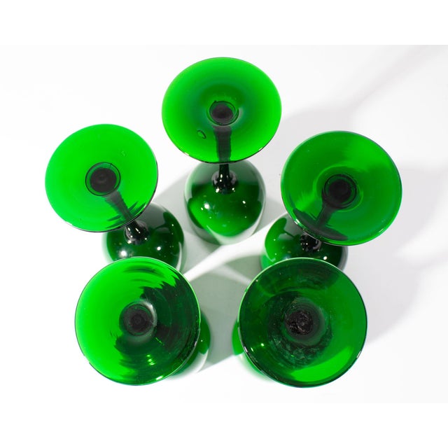 Glass Carlo Moretti Cased Green 9.25” Wine Glasses, Set of Five For Sale - Image 7 of 7