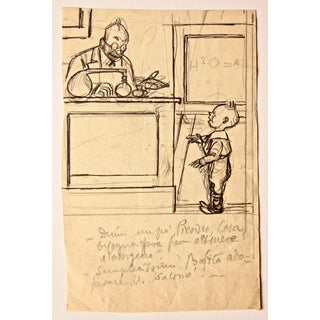 Gabriele Galantara, Child and Chemistry, Early 20th Century, Ink and Pencil on Paper For Sale