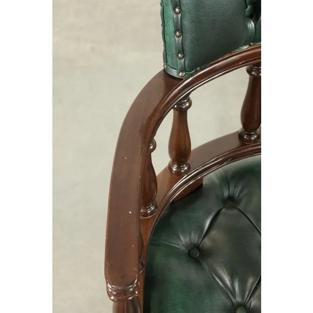 Wood Chesterfield Office Chair in Green Flamed Cowhide Leather For Sale - Image 7 of 14