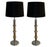 This is a pair of large chromed-steel and brass table lamps, dating to the 1970s. The black drum lampshades are new and...