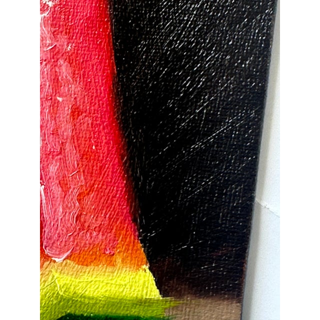 Textile Early 21st Century Watermelon Slice Oil on Board Gilt Handmade Signed Still Life Fruit Unframed For Sale - Image 7 of 10