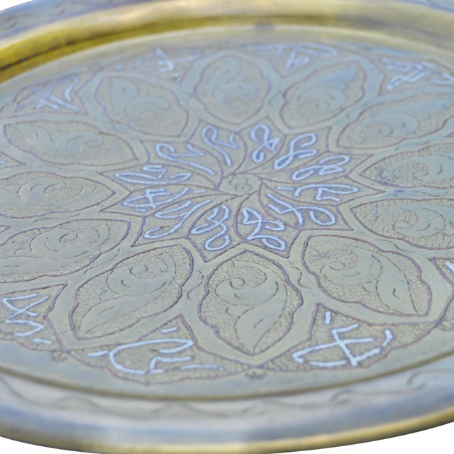 Metal Early 20th Century Handmade Floral-Patterned Moroccan Brass Tray For Sale - Image 7 of 8