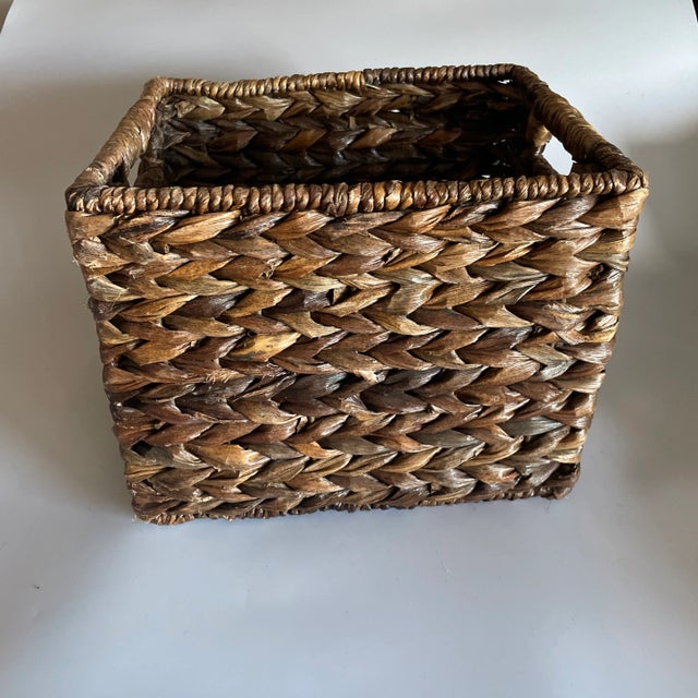 Boho Chic Woven Wicker Water Hyacinth Basket For Sale - Image 3 of 9