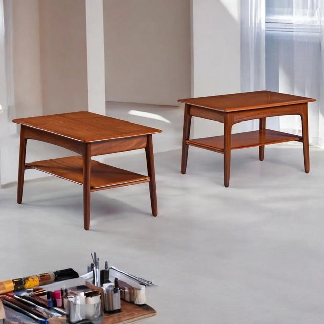 Brown Svend Madsen for Karl Lindegaard Danish Teak End Tables Set For Sale - Image 8 of 10